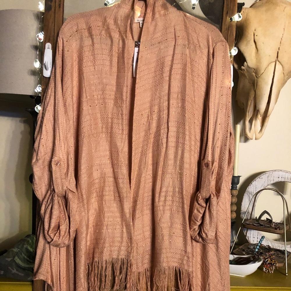 Buckle Women's Rose Tan Lightweight Fringe Cardigan
